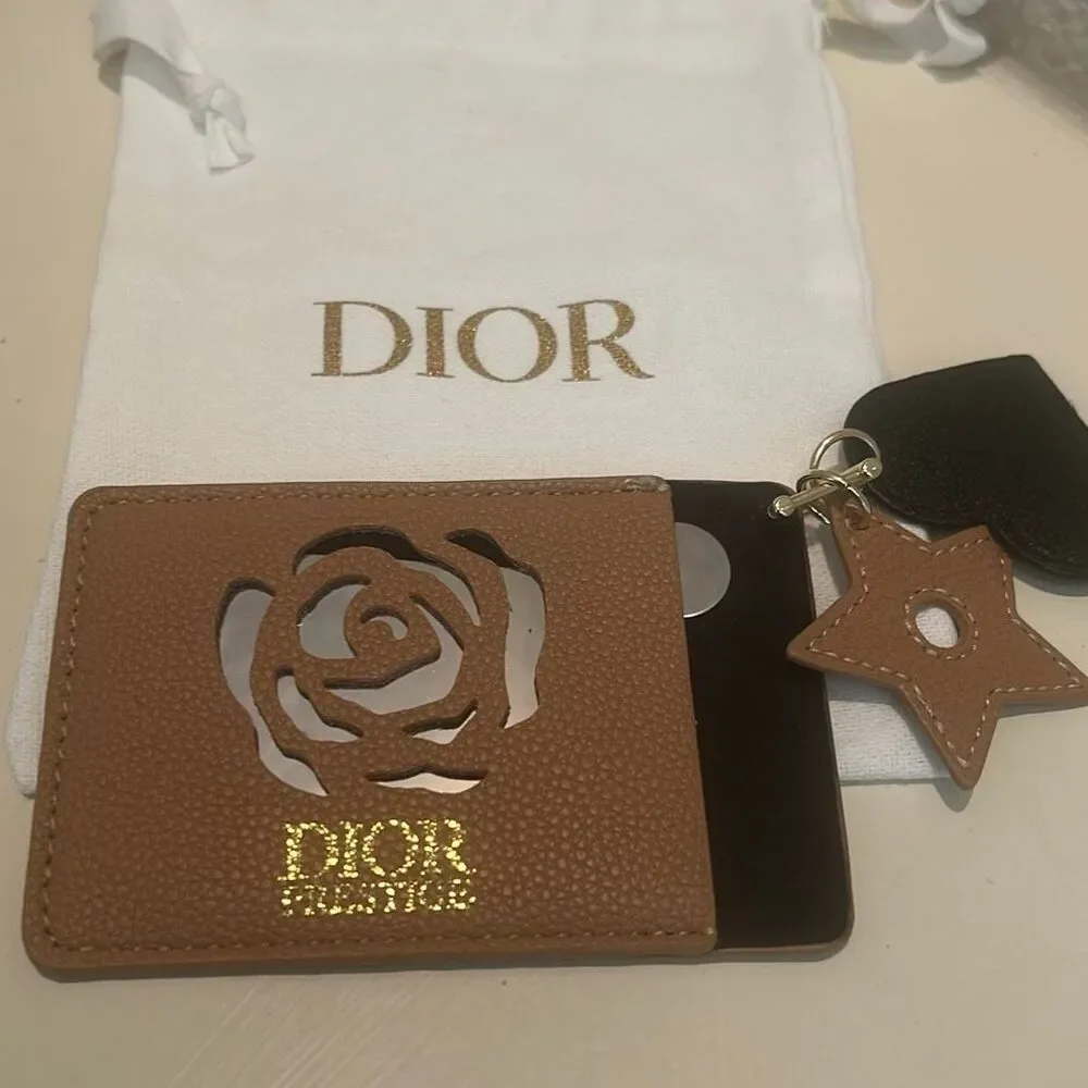 Dior Prestige Leather Card Holder Rose Cut Brown Black Star Heart Charm Luxury